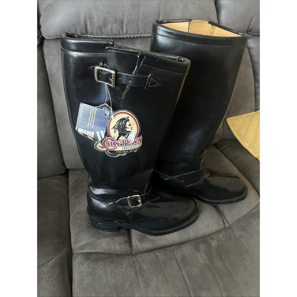 Chippewa Baden Trooper Made In USA 71418 Mens Black Motorcycle Boots 8.5D - Picture 2 of 16